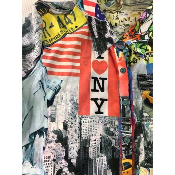 Aratta Silent Journey NYC Taxi Freedom GRAFFITI ART Anthropologie Button Up Top - Picture 3 of 16